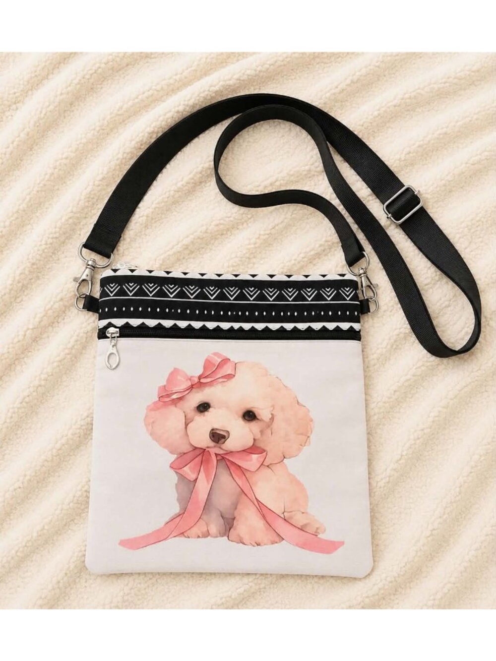 Pink Poodle Crossbody Bag with Adjustable Strap
